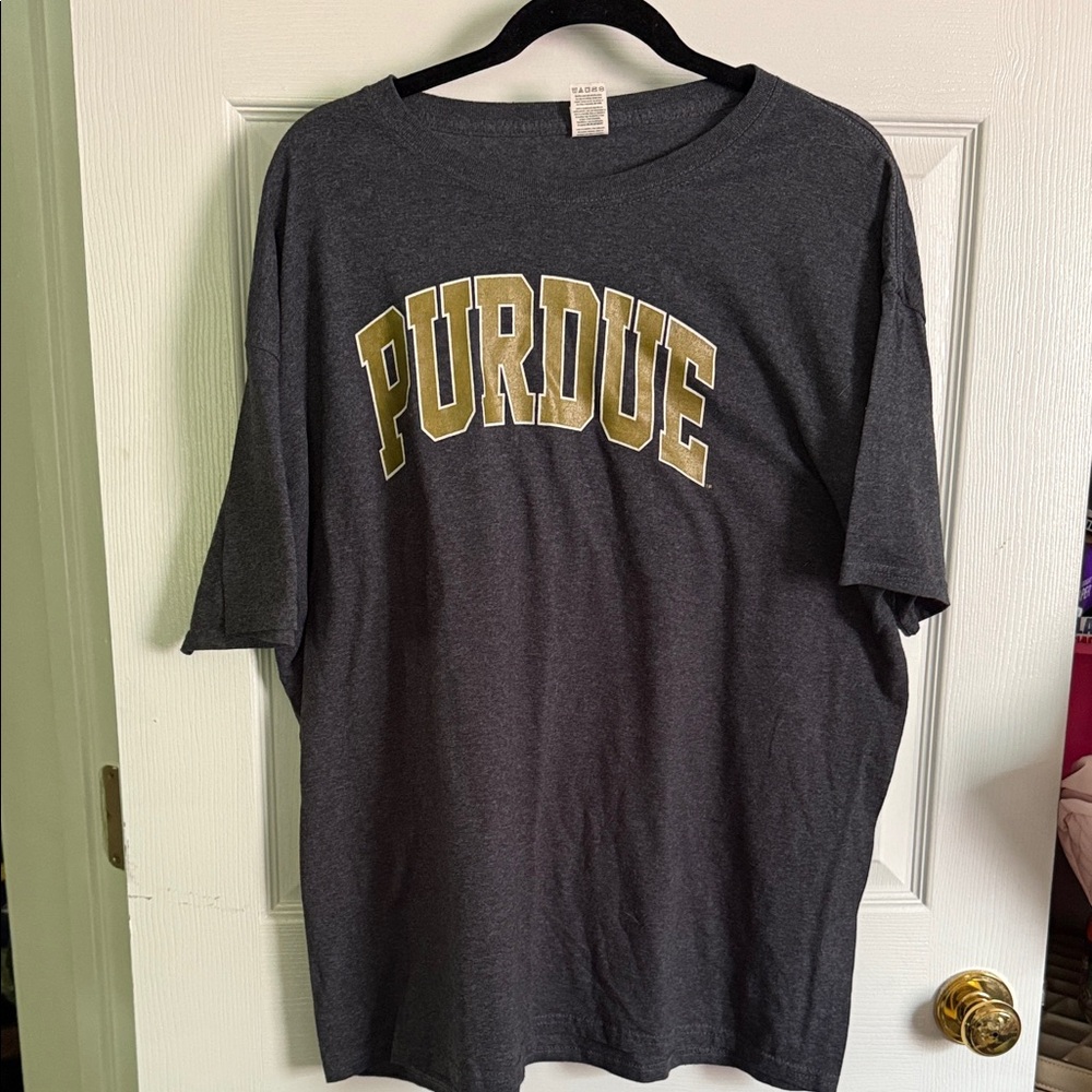 Purdue Arch Logo Tee in Charcoal with Gold Lettering men XL